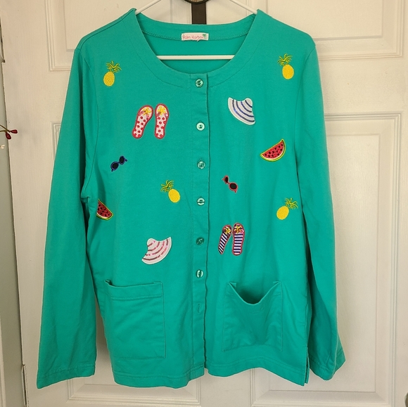 (495) Palm Harbor Woman's Long Sleeve Sweater, Size: Large Color: Green - Picture 5 of 11